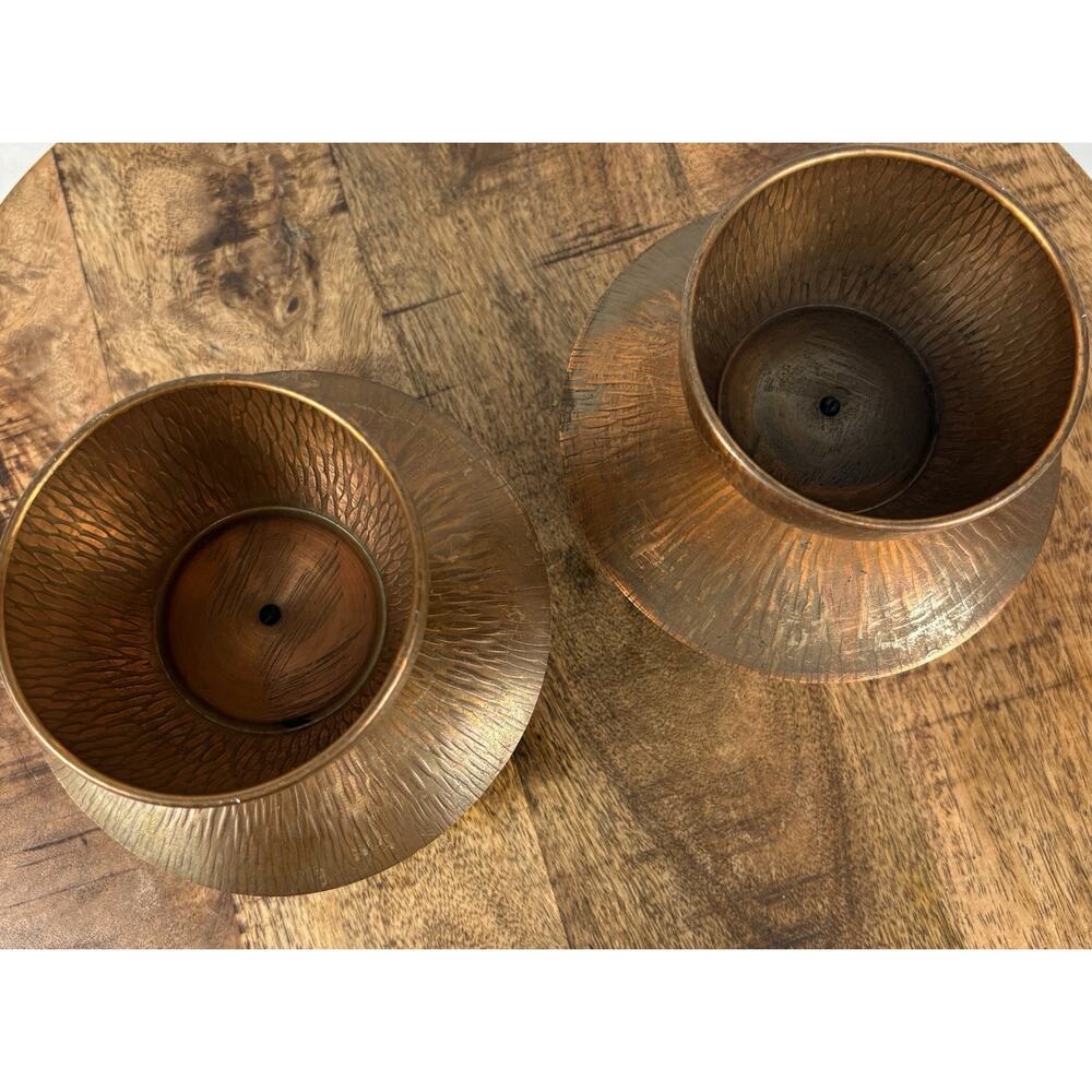 Vintage Hammered Copper Hurricane Lamp Bases No Glass Fits Taper Candles - Picture 7 of 9